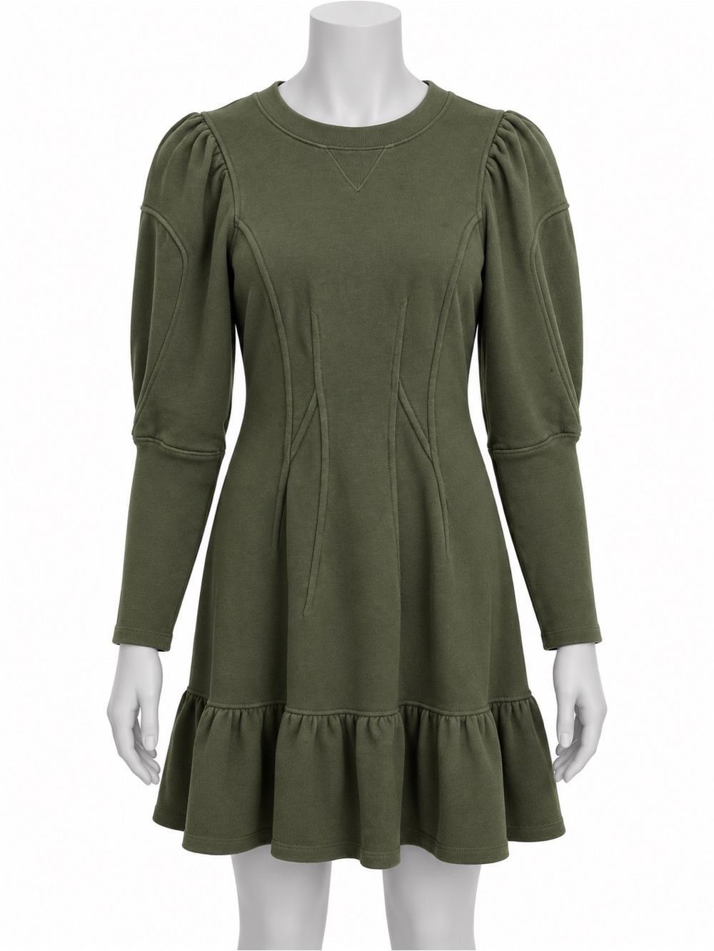 Ulla Johnson Juno Puff Sleeve Dress Small Cotton Army Green Ruffle